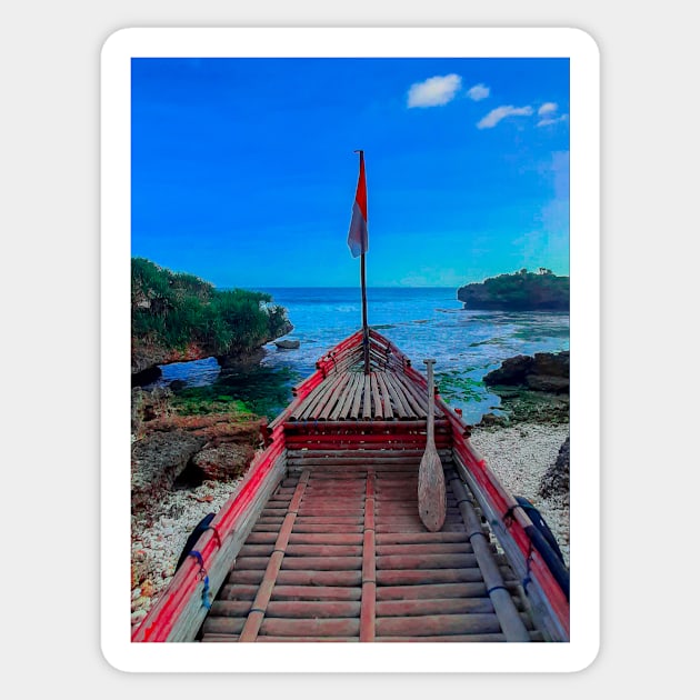 A coastal view point made from a bamboo longtail boat Sticker by kall3bu